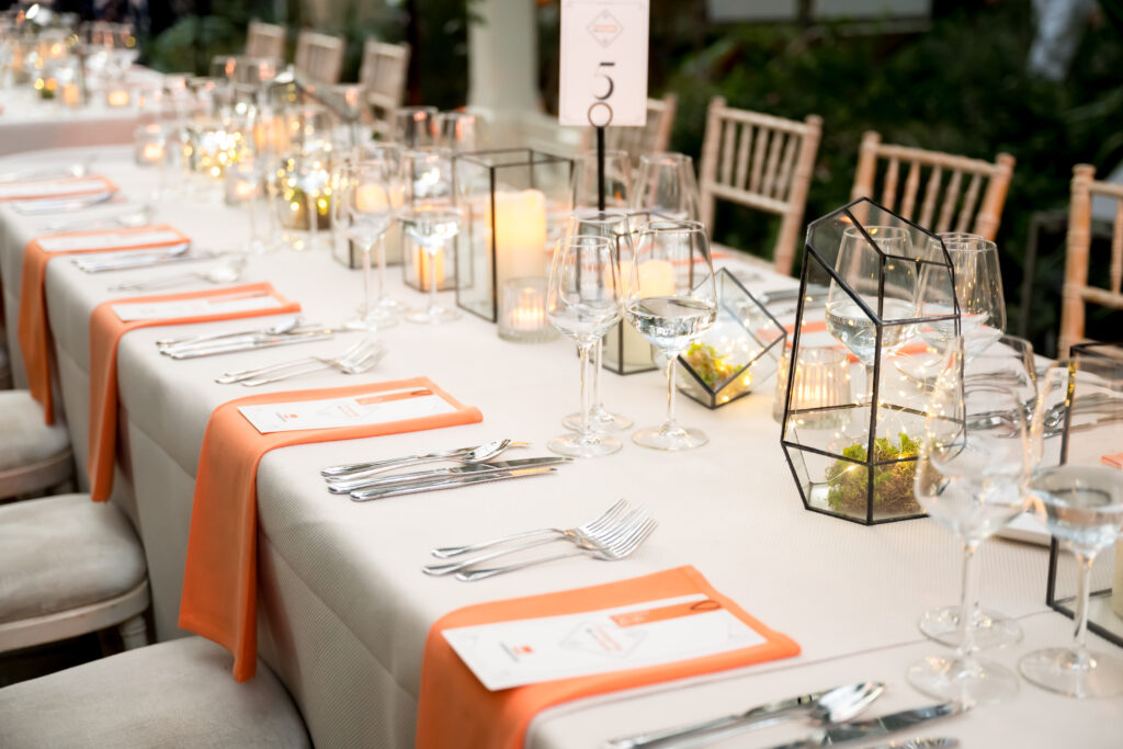 Tables ready for dinner in Temperate House, Royal Botanical Gardens, Kew